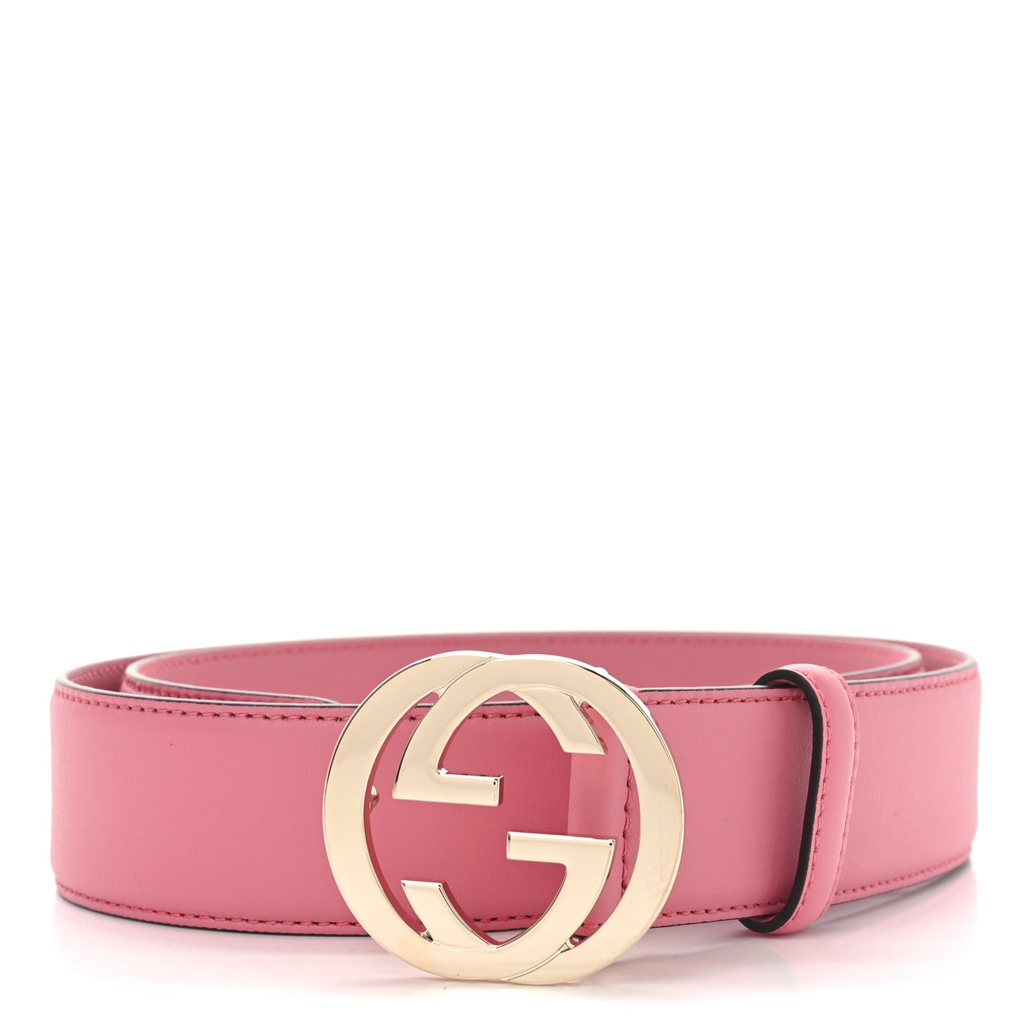 Moon Calfskin Interlocking G 37mm Belt 80 32 Glossy Pink