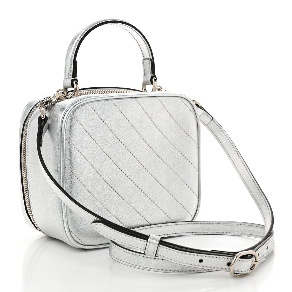 Metallic Sakai Be Green Calfskin Diagonal Stitched Blondie Top Handle Bag Silver