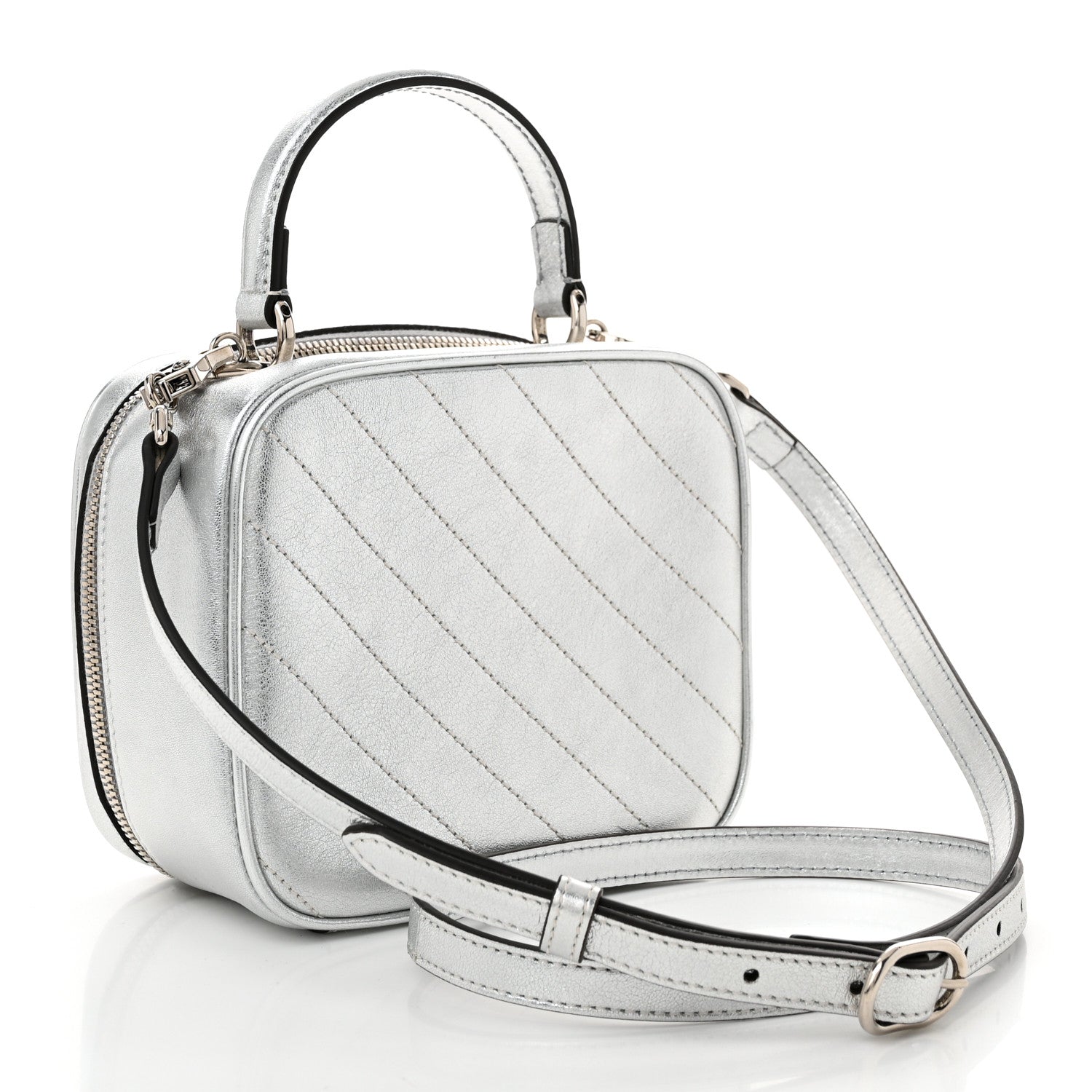 Metallic Sakai Be Green Calfskin Diagonal Stitched Blondie Top Handle Bag Silver