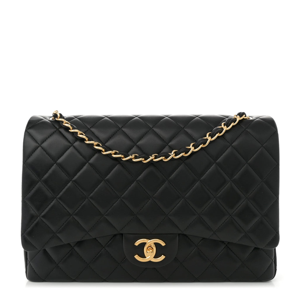Lambskin Quilted Maxi Double Flap Black