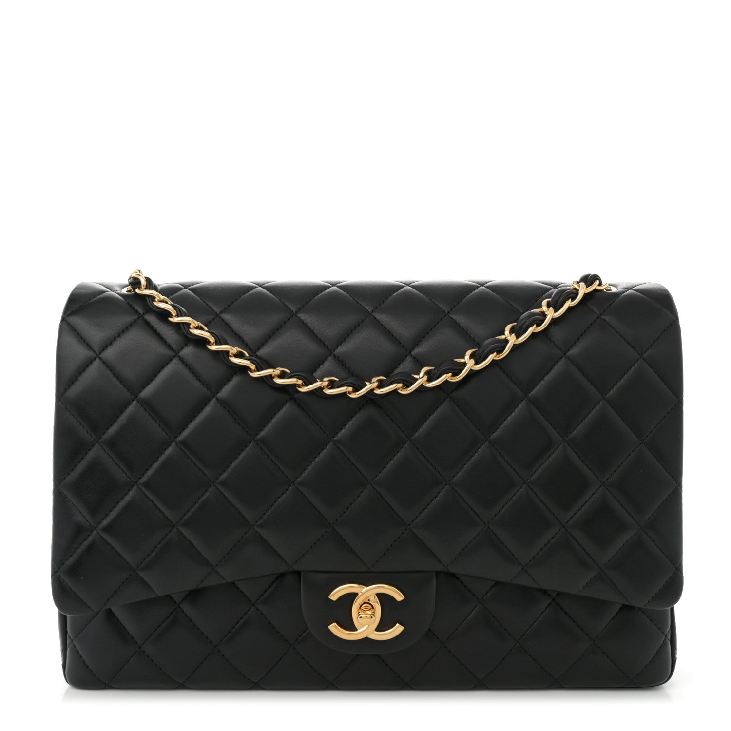Lambskin Quilted Maxi Double Flap Black