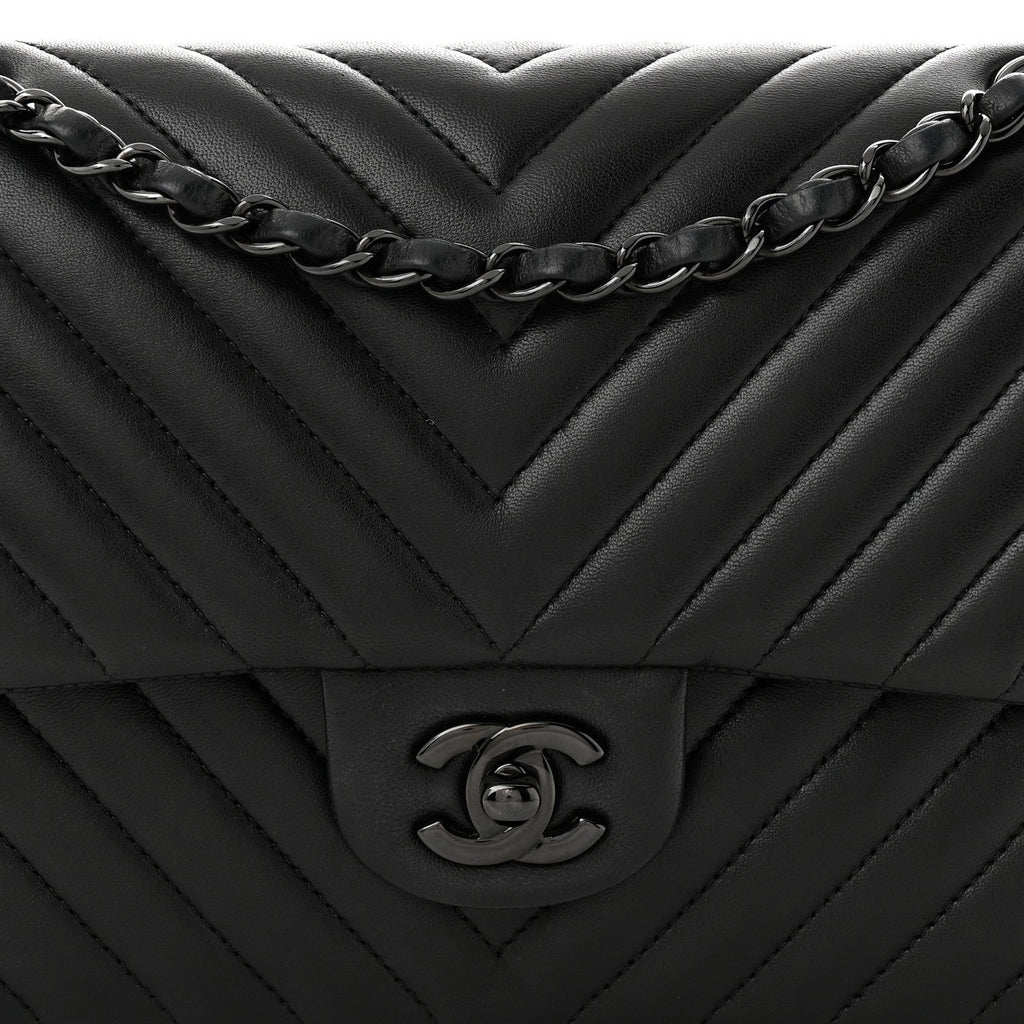 Lambskin Chevron Quilted Medium Double Flap So Black