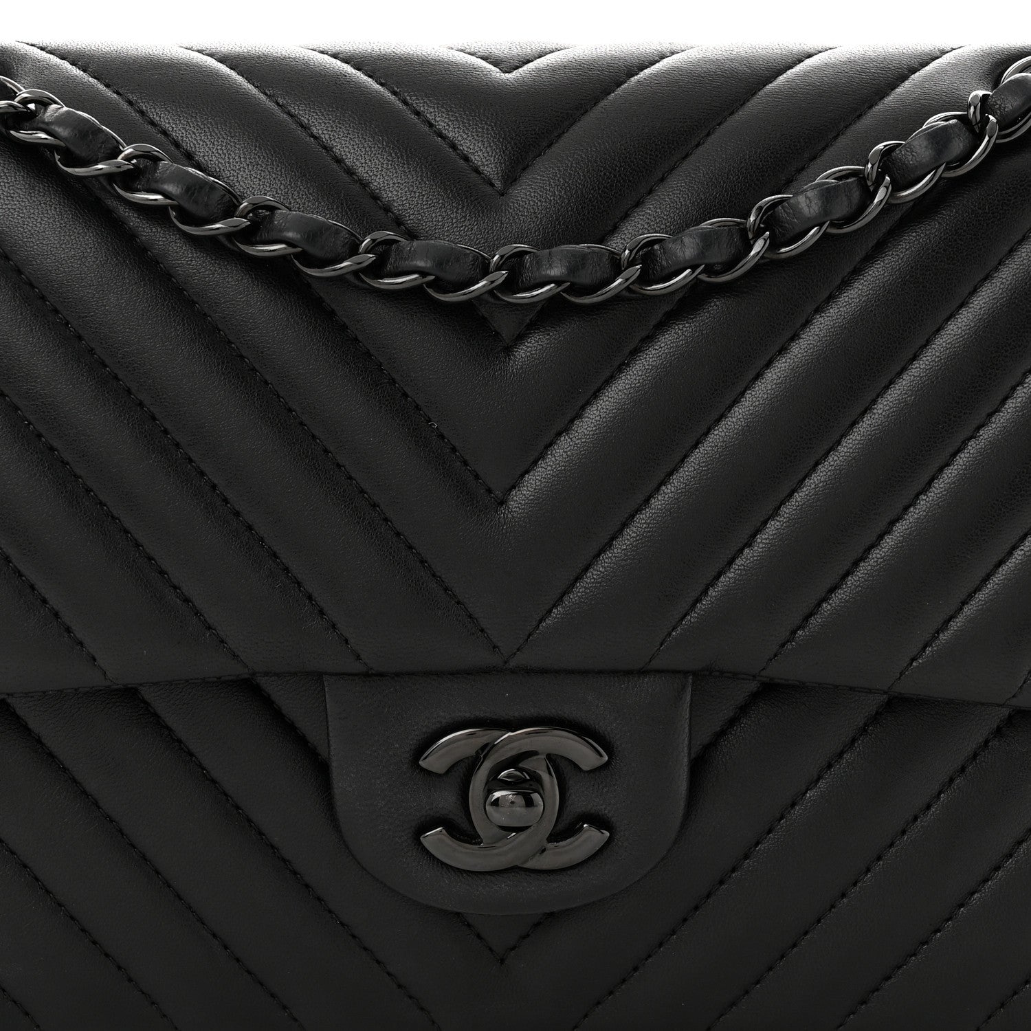 Lambskin Chevron Quilted Medium Double Flap So Black