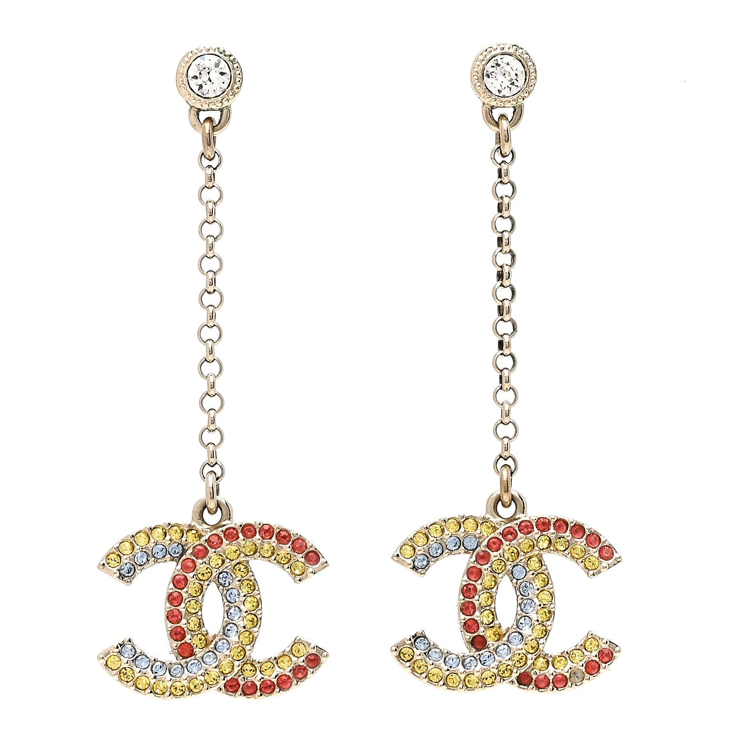 Crystal CC Drop Earrings Gold Multicolor