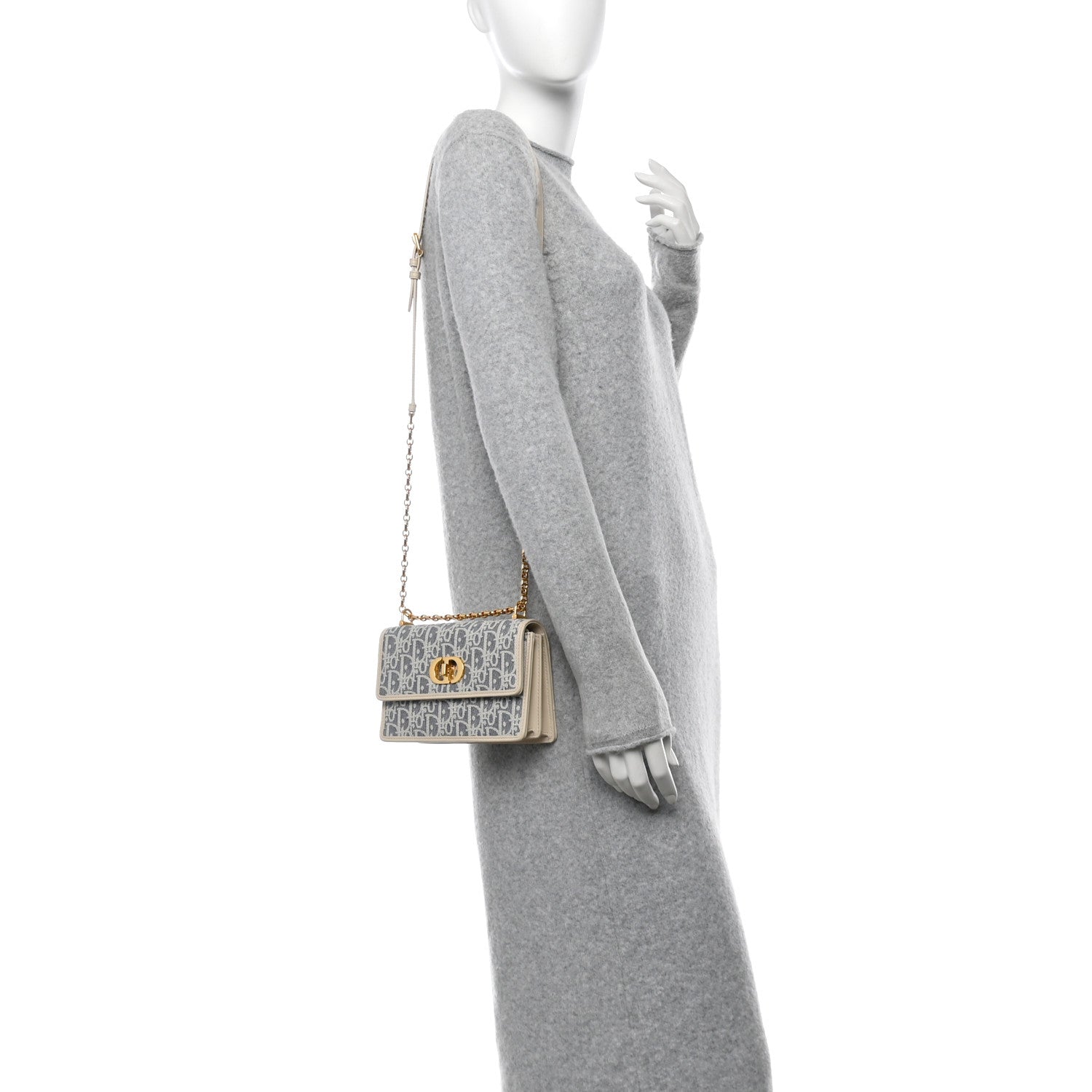Oblique Chambray Raffia Effect Smooth Calfskin Mini Miss Caro Bag Blue Light Biscuit