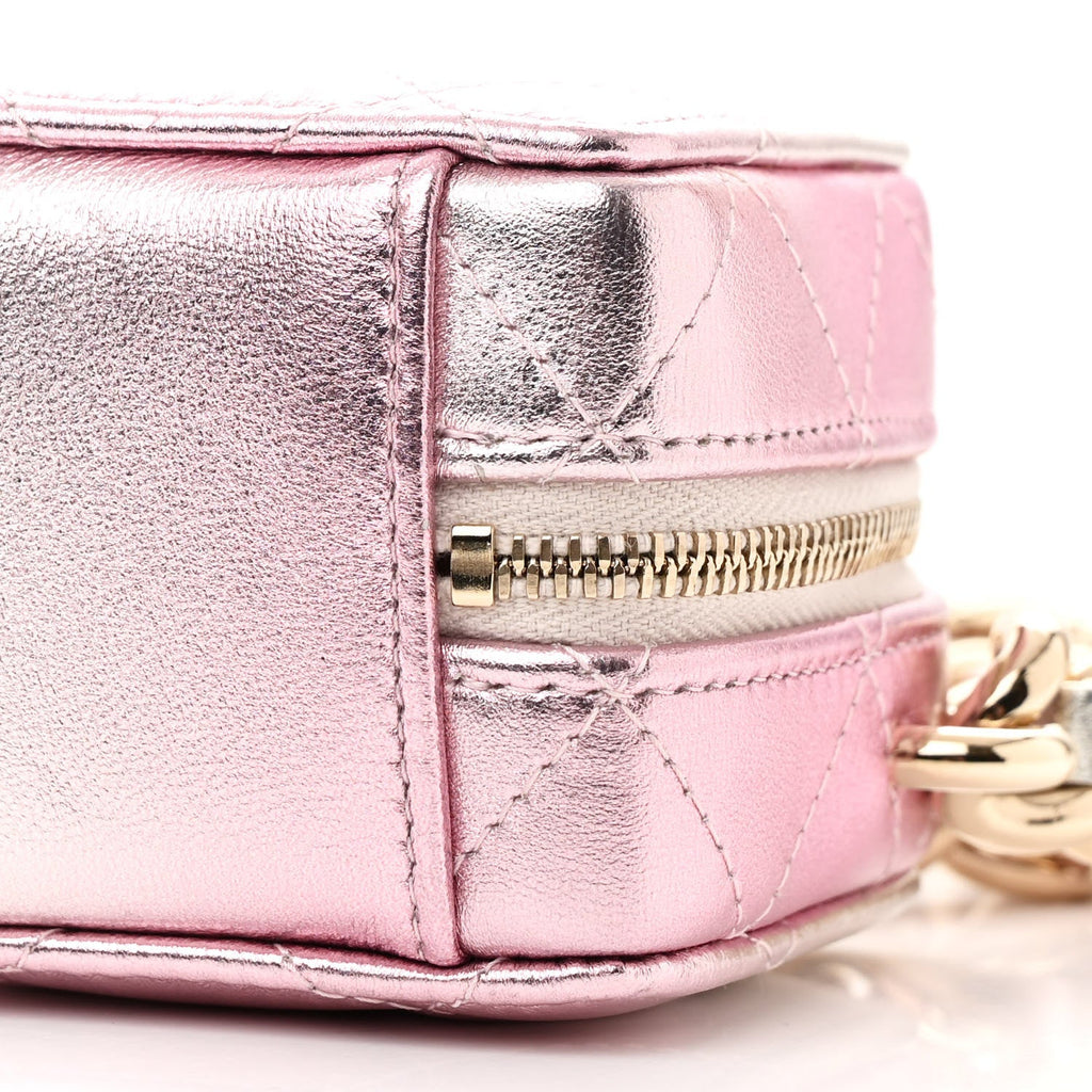 Gradient Metallic Lambskin Quilted Like A Wallet Clutch With Chain Gold Pink