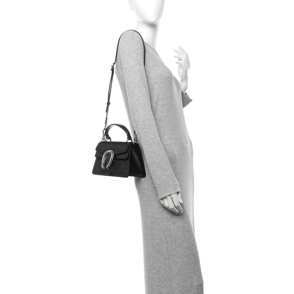 Satin Crystal GG Monogram Mini Dionysus Top Handle Bag Black