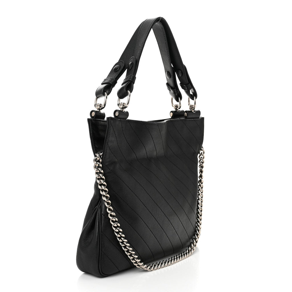 Sakai Be Green Calfskin Diagonal Stitched Small Blondie Tote Black