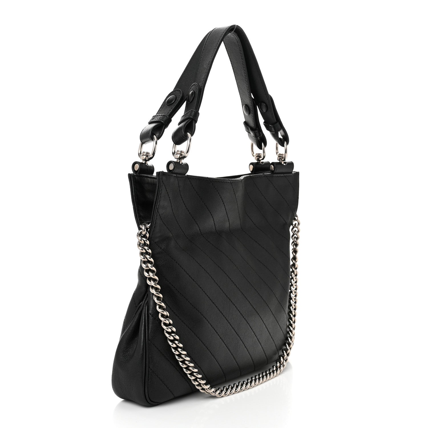 Sakai Be Green Calfskin Diagonal Stitched Small Blondie Tote Black