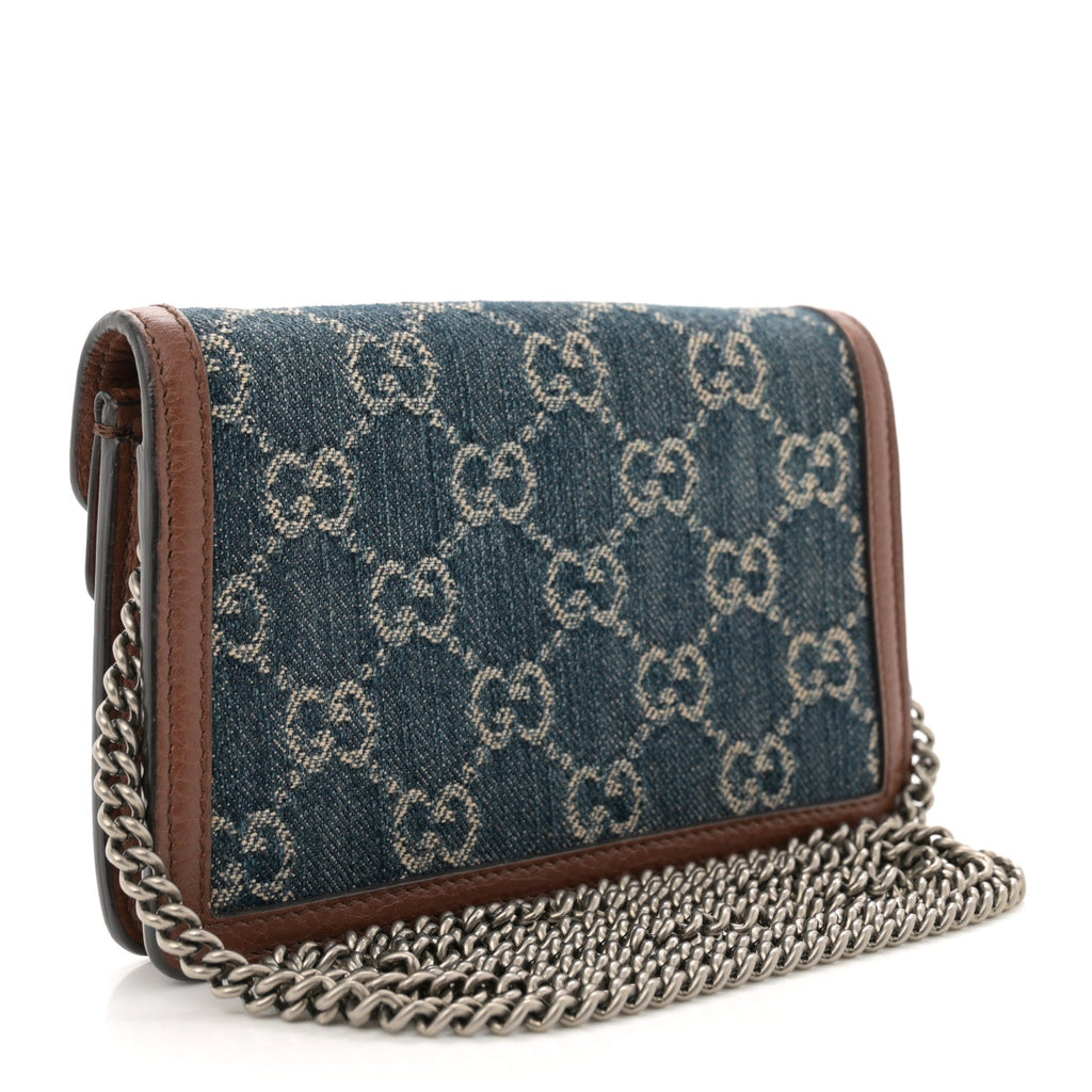 New Denim GG Monogram Dollar Calfskin Enamel Super Mini Dionysus Shoulder Bag Blue Tea Cuir Epilog Electric Blue