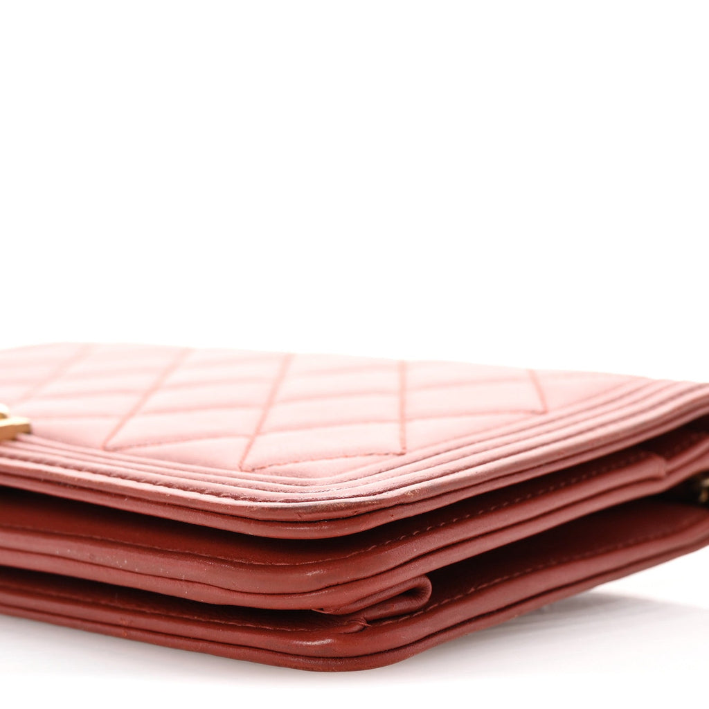 Calfskin Quilted Boy Wallet On Chain WOC Red