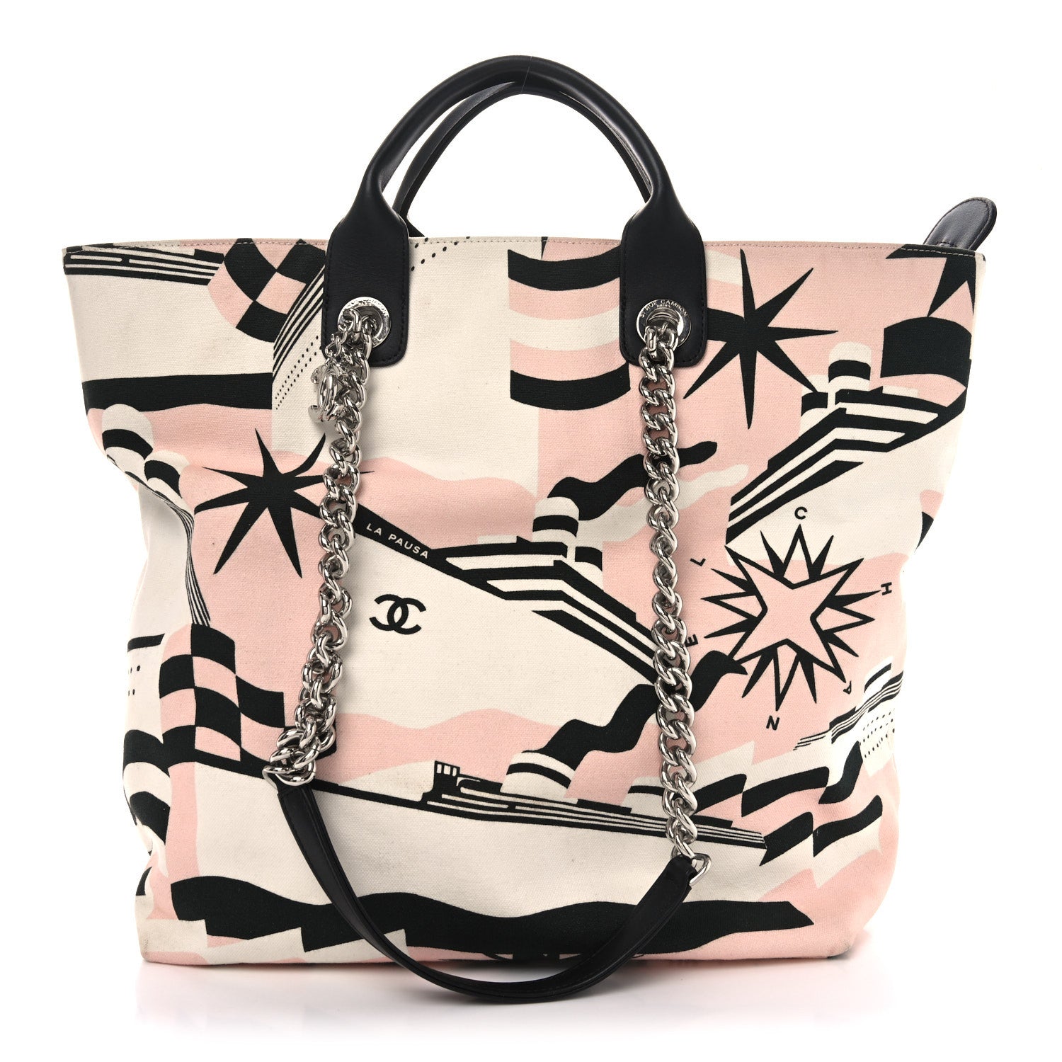 Canvas Cruise Print Tote Pink White Black