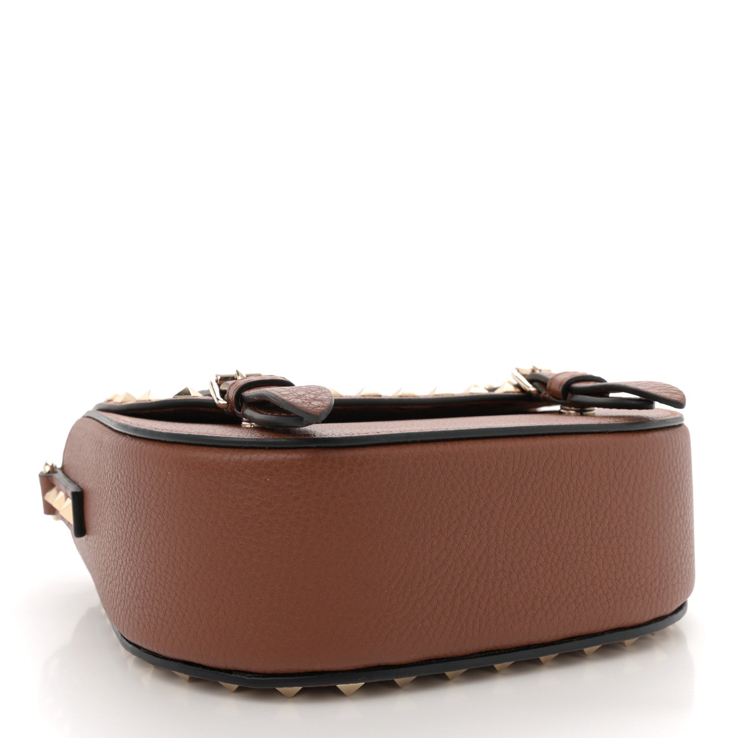 Grained Calfskin Rockstud Flap Messenger Saddle Brown