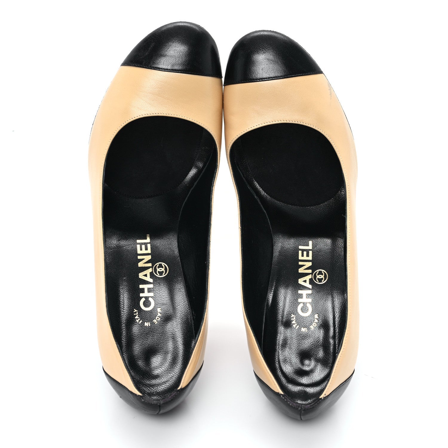 Lambskin Cap Toe CC Pumps 38 Beige Black