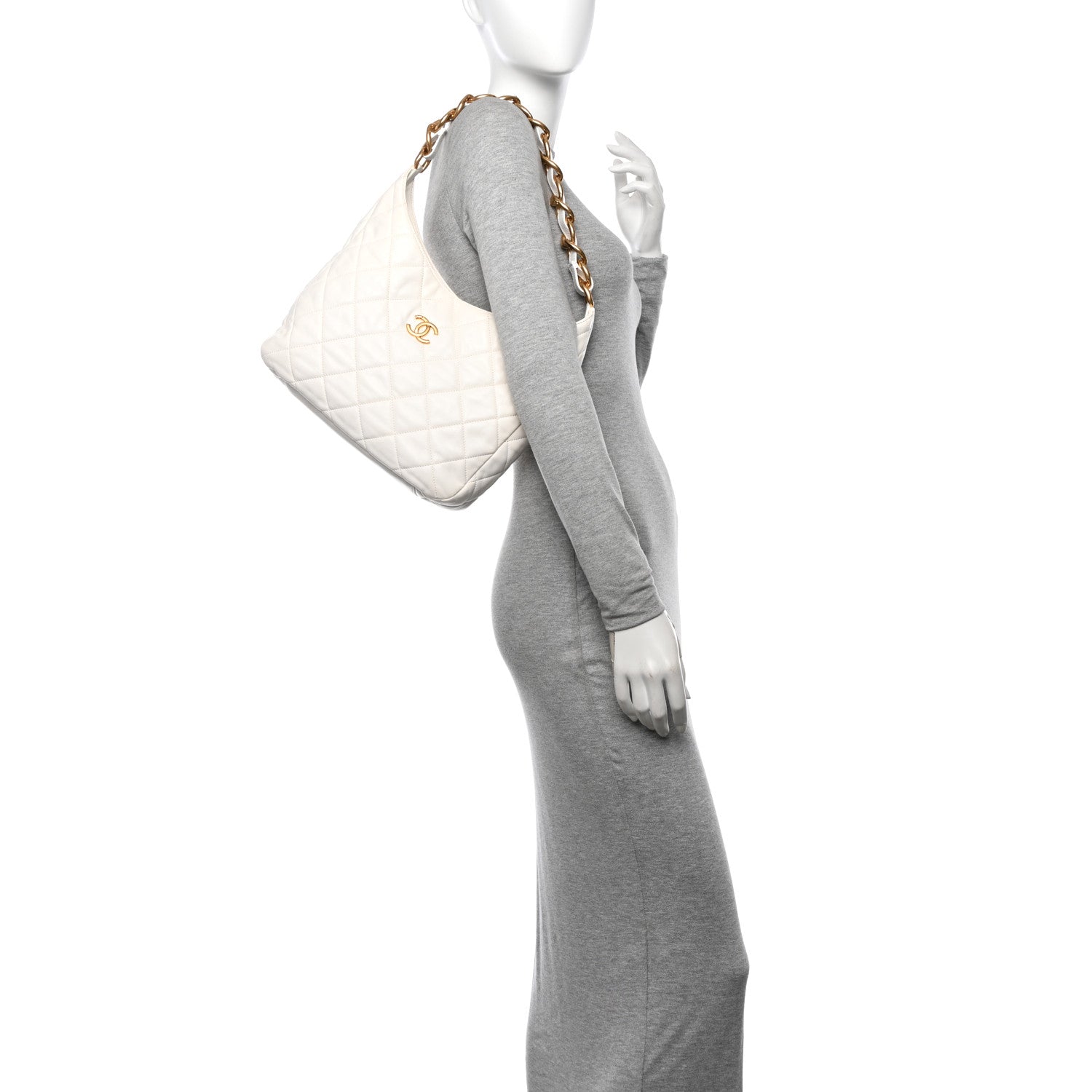 Lambskin Quilted Large CC Funky Town Hobo White