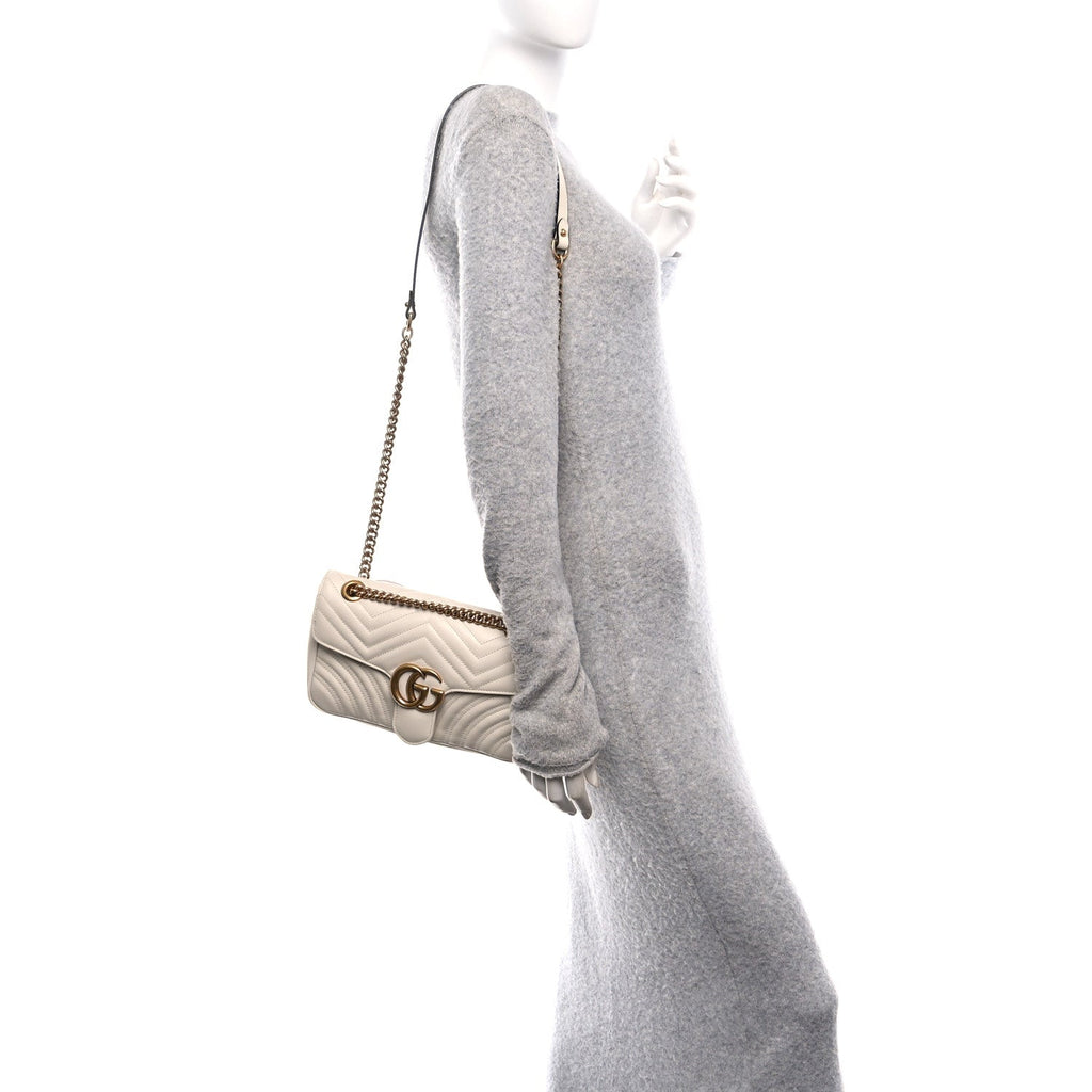 Calfskin Matelasse Small GG Marmont Shoulder Bag White