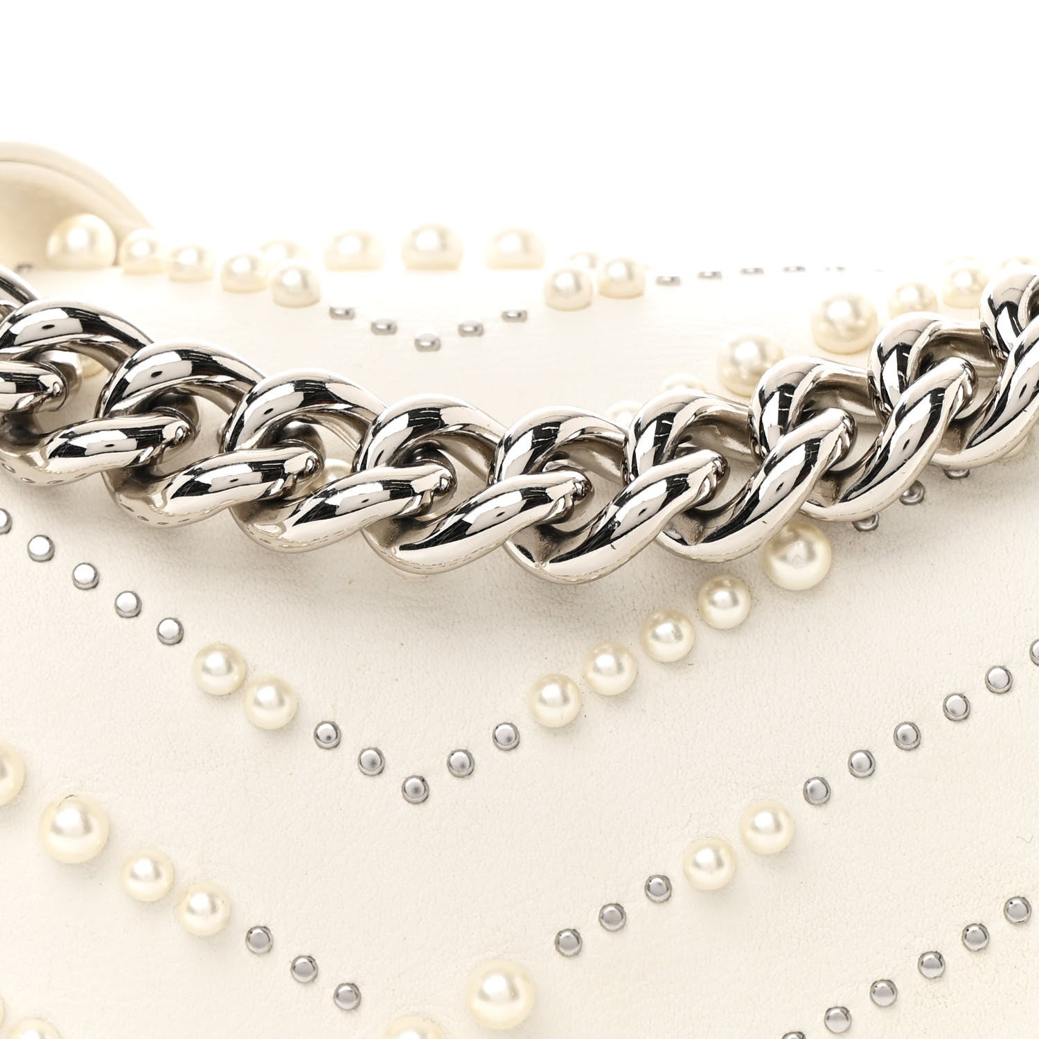 Calfskin Pearl Chevron Small Boy Flap White