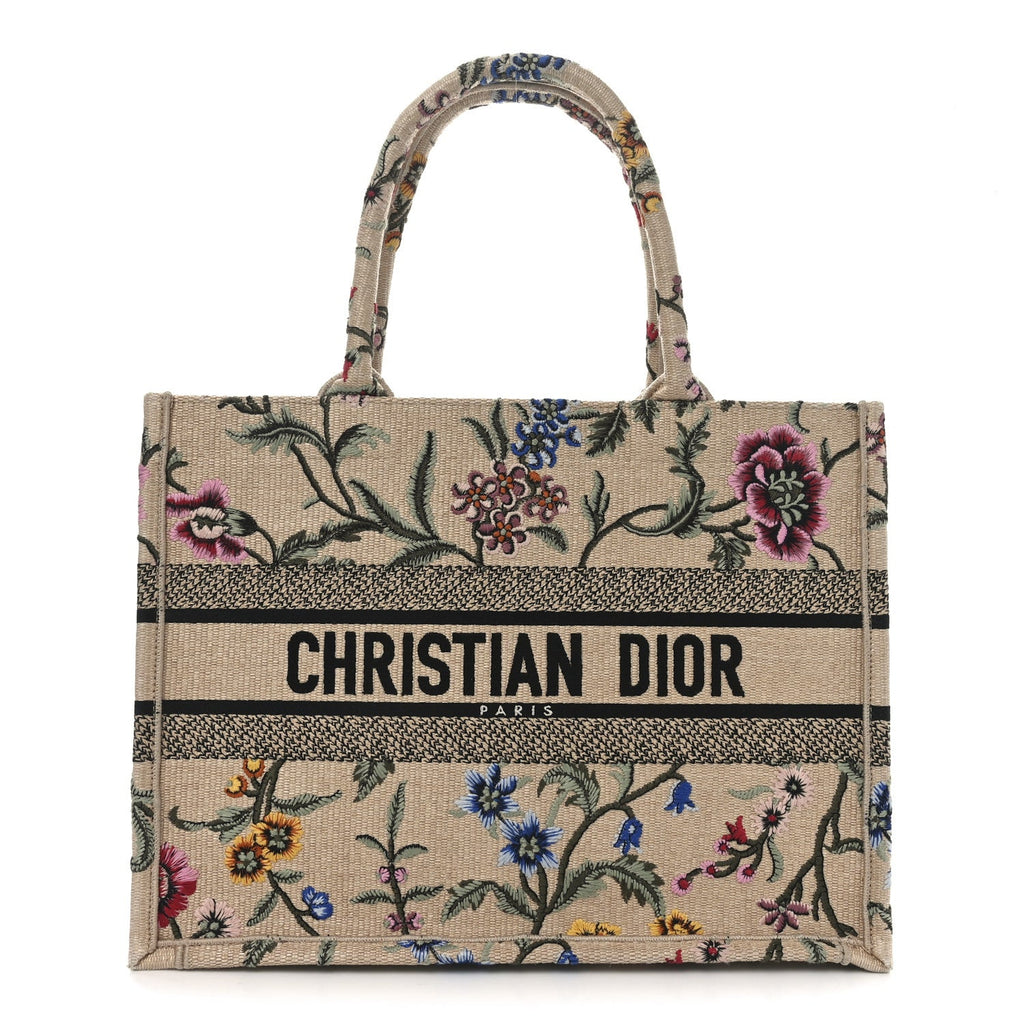 Raffia Embroidered Petites Fleurs Medium Book Tote Natural
