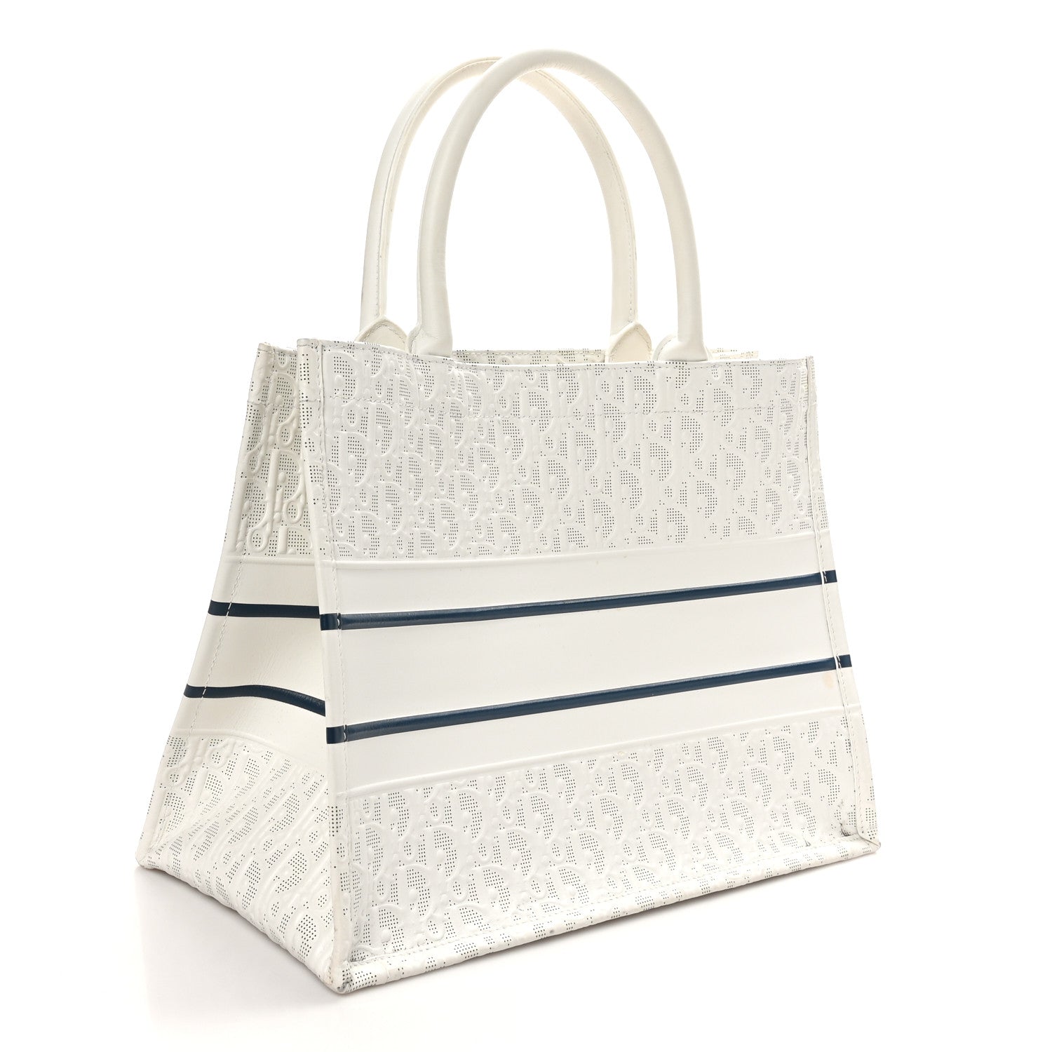 Calfskin Perforated Oblique Medium Book Tote White Blue