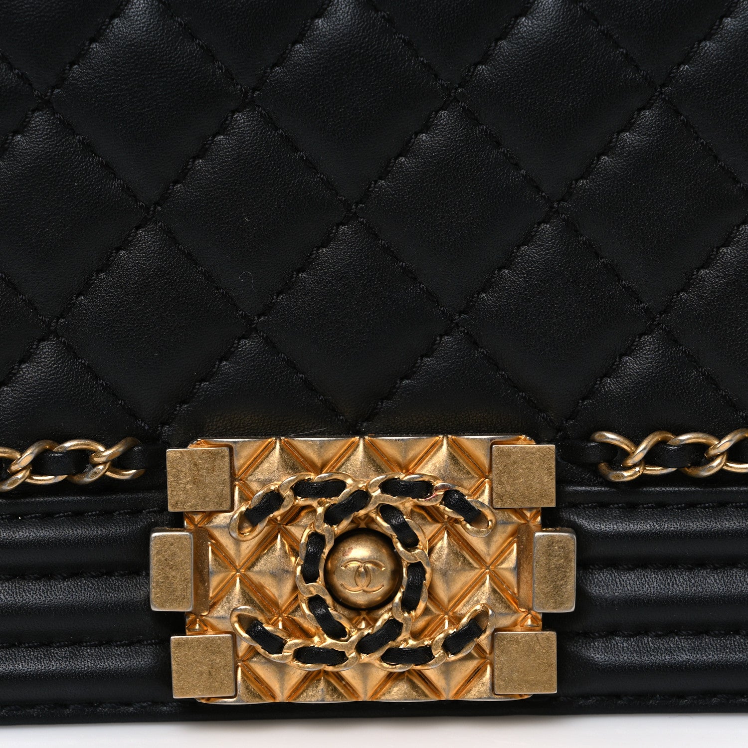 Lambskin Quilted Small Chain Around Boy Flap Black