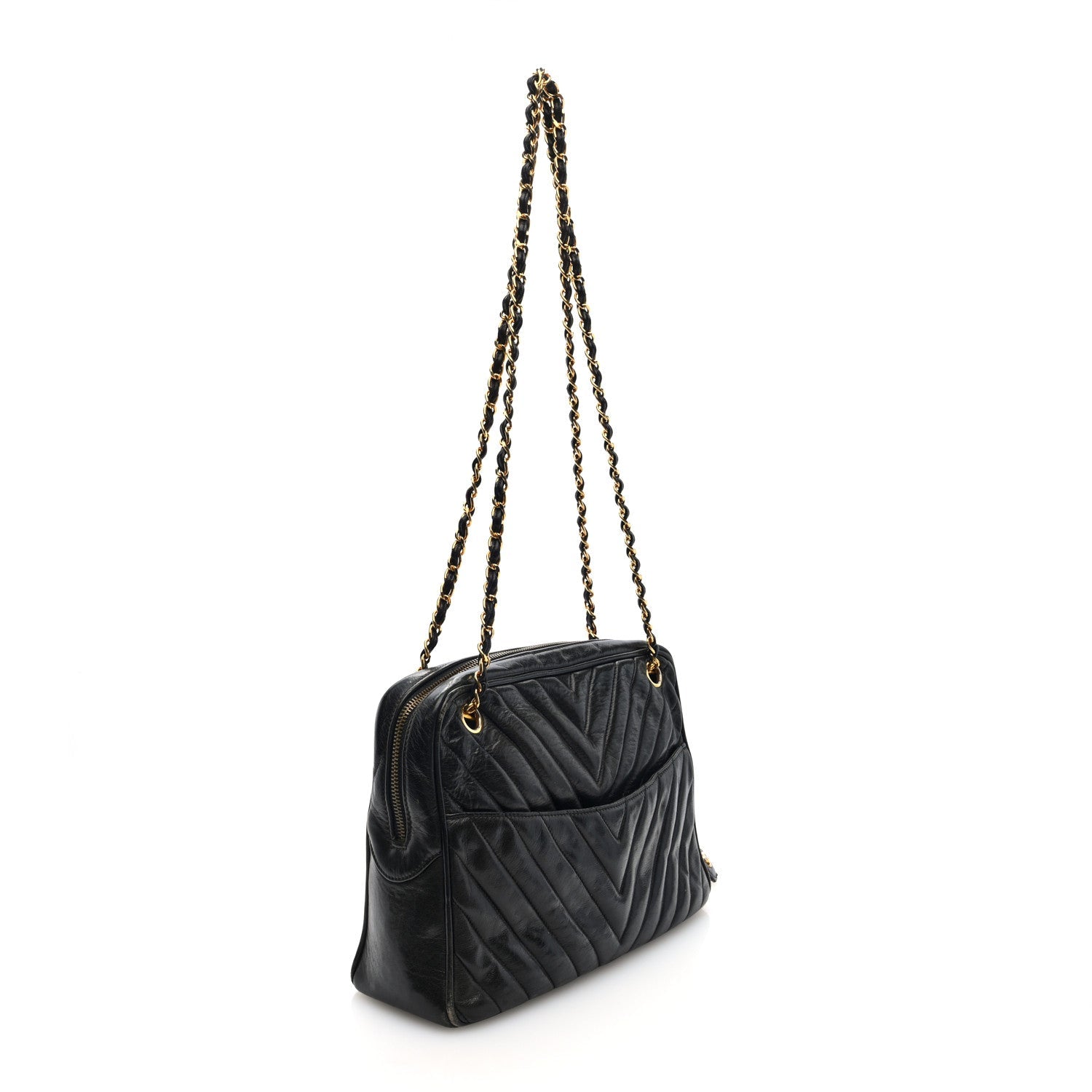 Lambskin Chevron Quilted Camera Case Black