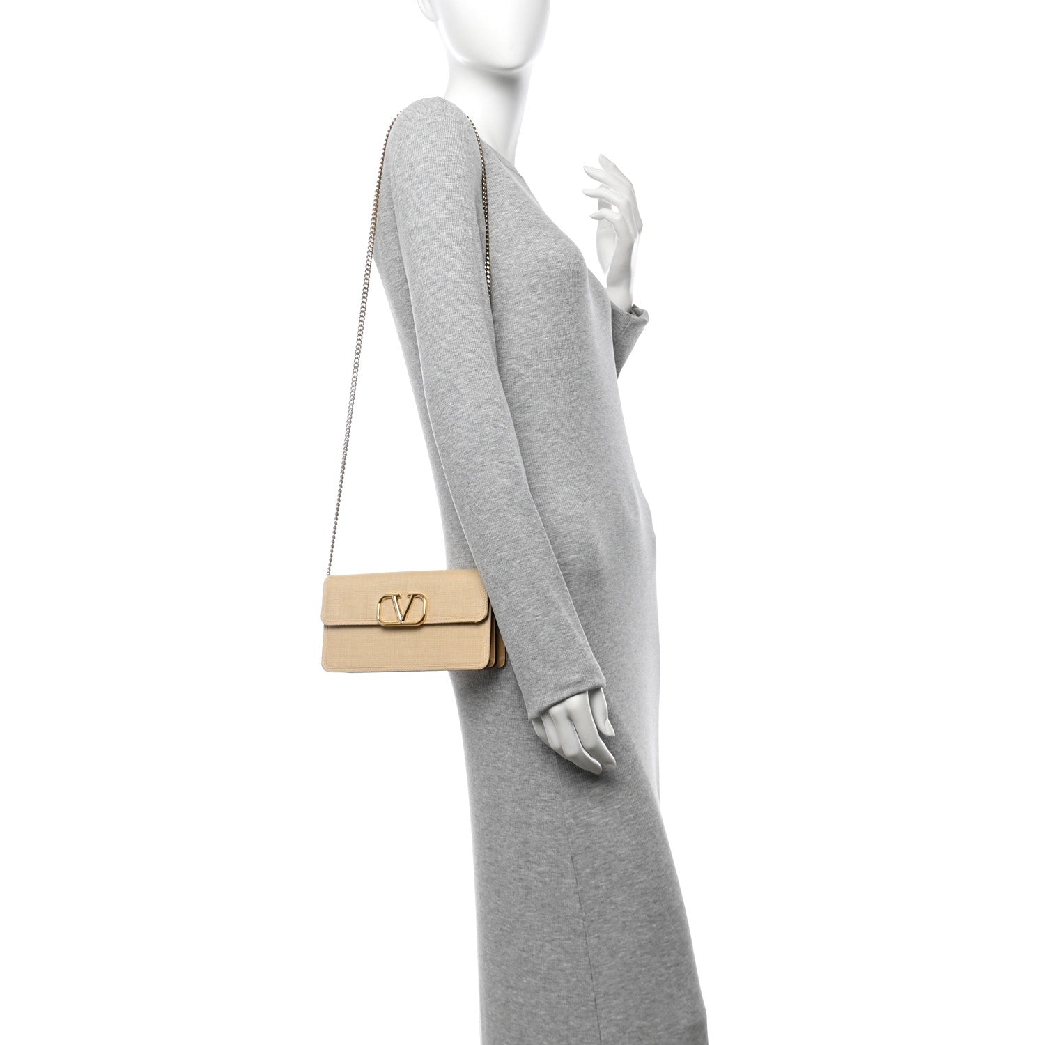Raffia VLogo Wallet on Chain Beige