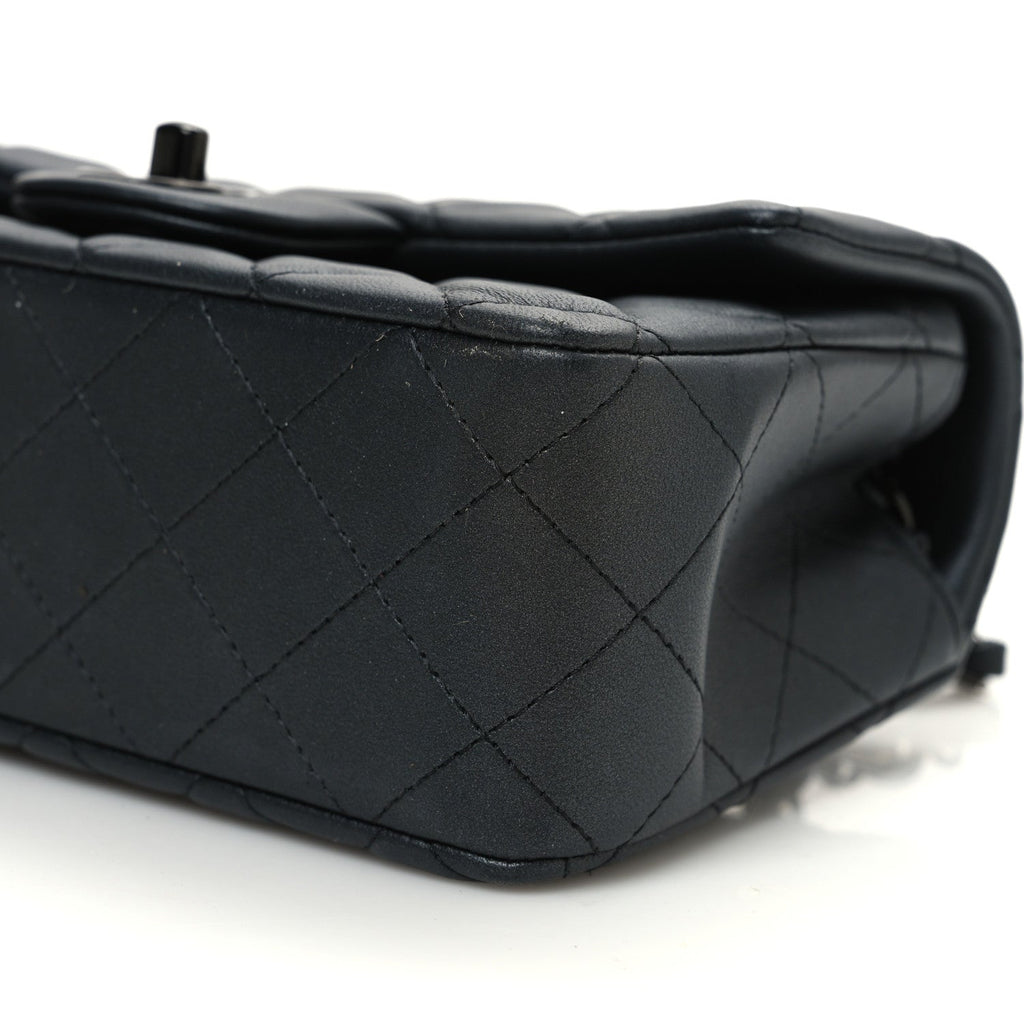 Pearly Lambskin Quilted Mini Rectangular Flap So Black