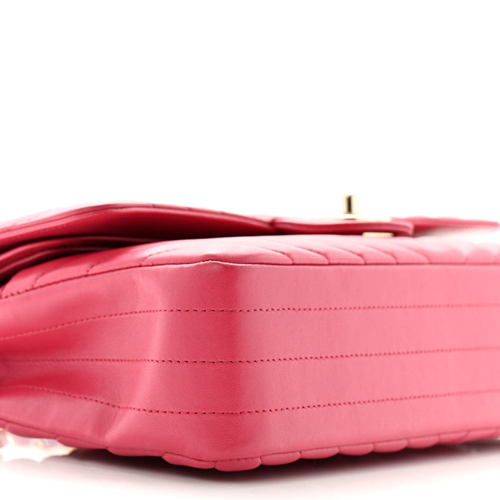 Lambskin Chevron Quilted Small Double Flap Pink
