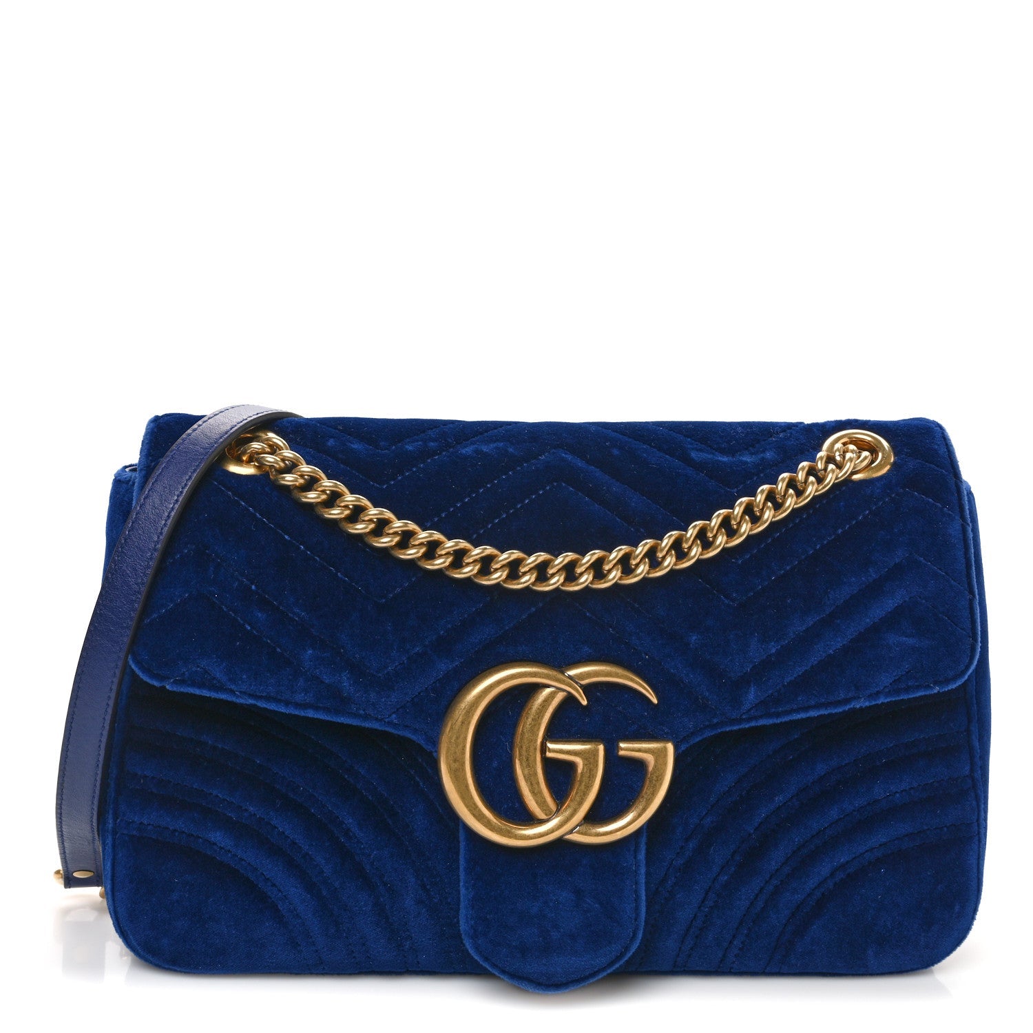 Velvet Matelasse Medium GG Marmont Shoulder Bag Cobalt Blue