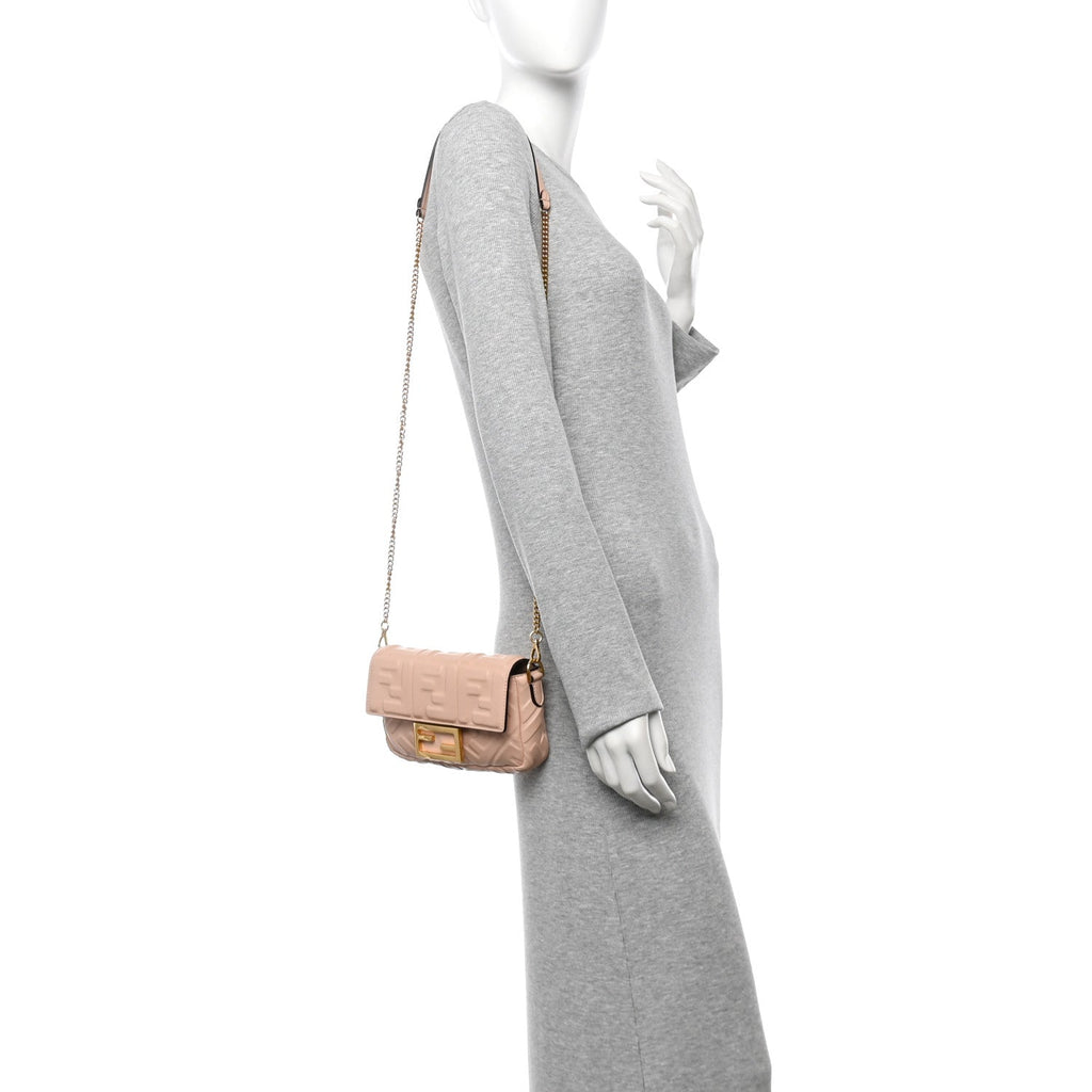 Nappa FF 1974 Embossed Mini Baguette Rosa Quarzo