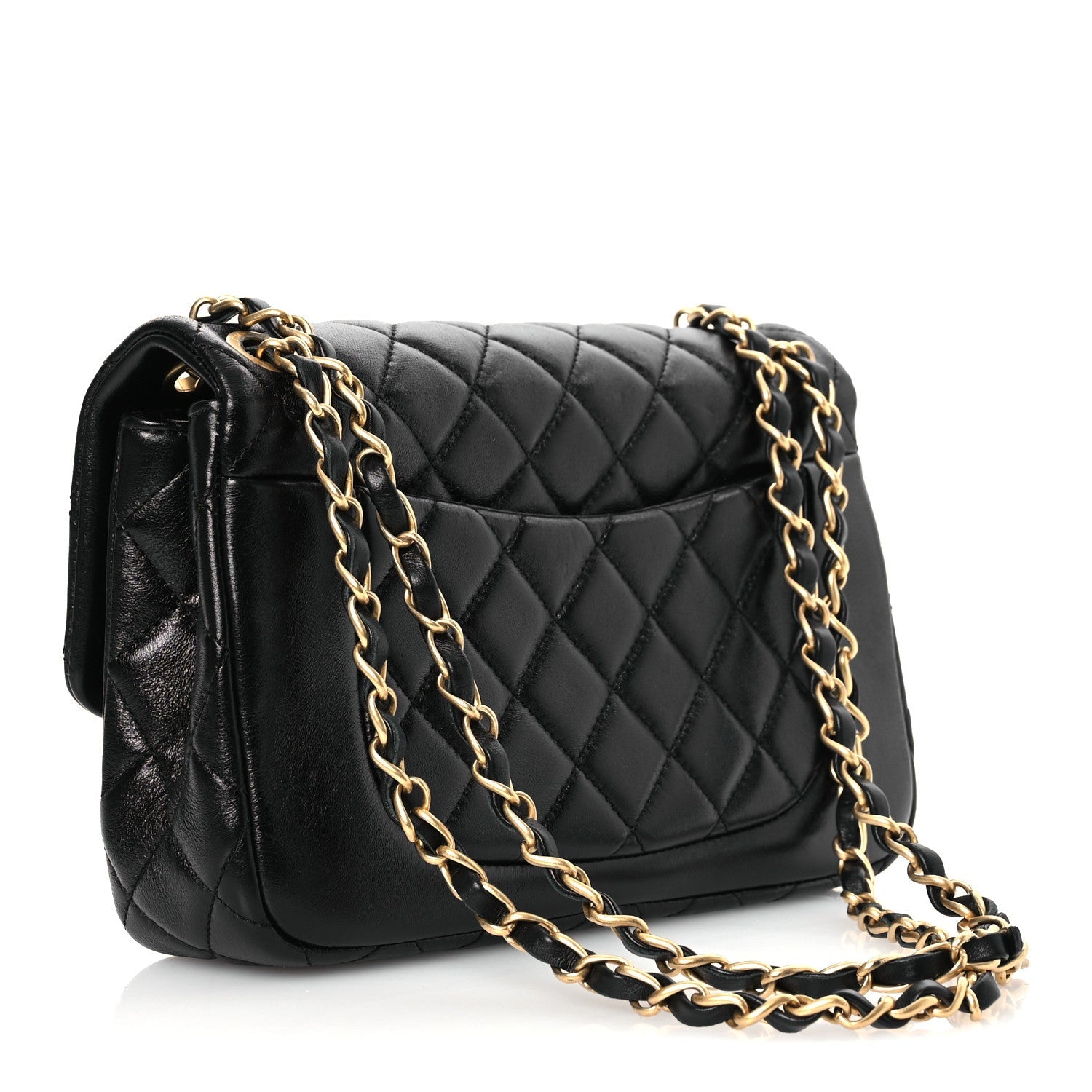 Shiny Lambskin Quilted Small Daily Friend Flap Black