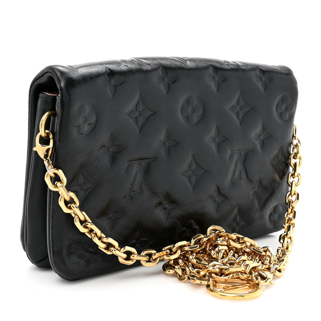 Lambskin Embossed Monogram Pochette Coussin Black