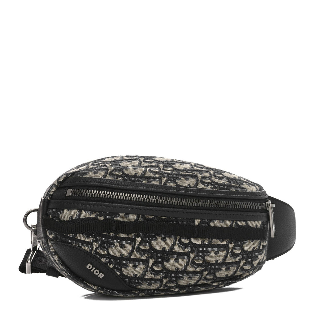 Grained Calfskin Oblique Scarab Sling Bag Blue Black