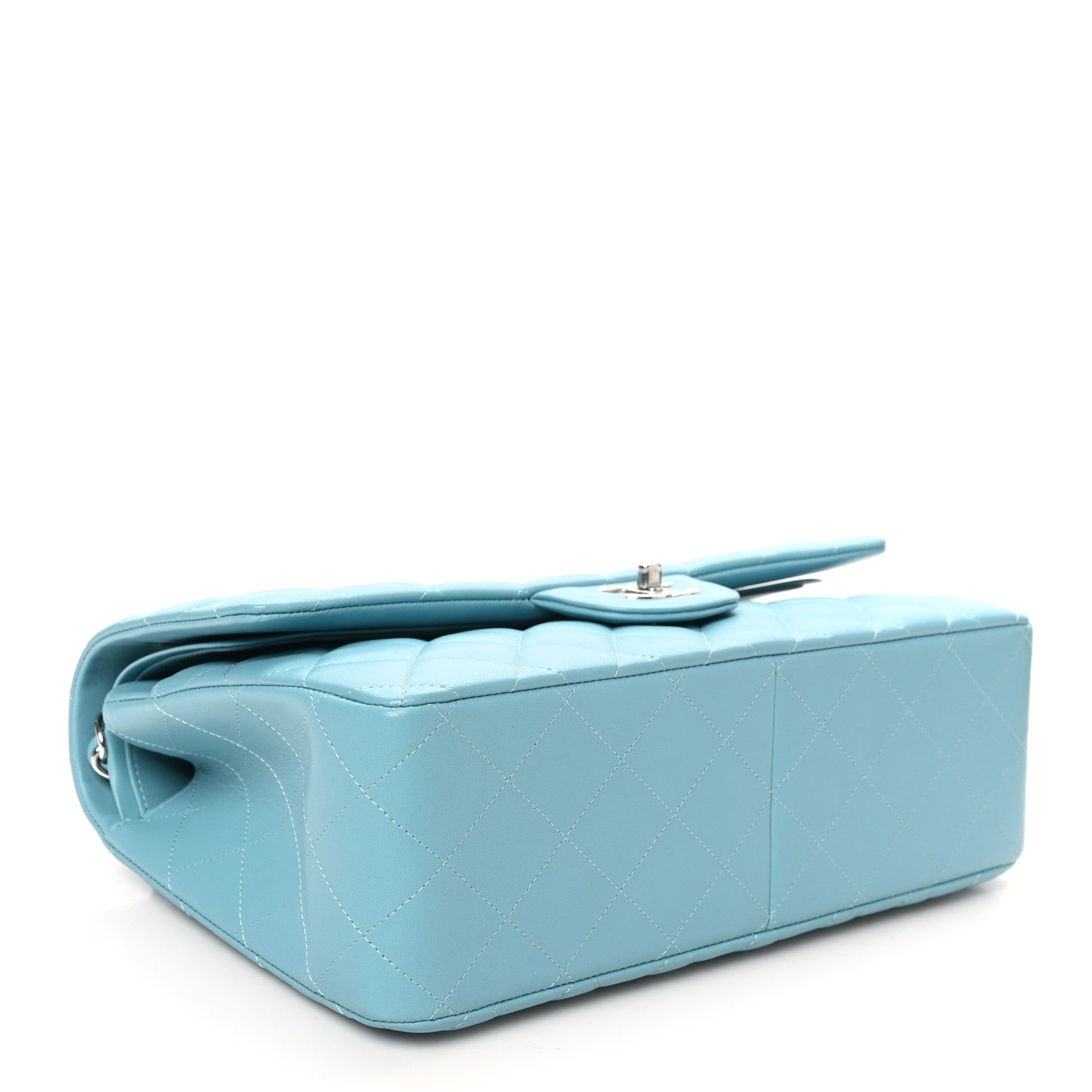 Lambskin Quilted Jumbo Double Flap Blue
