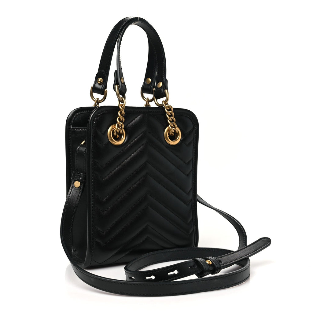 Calfskin Matelasse Chevron Mini GG Marmont Tote Black