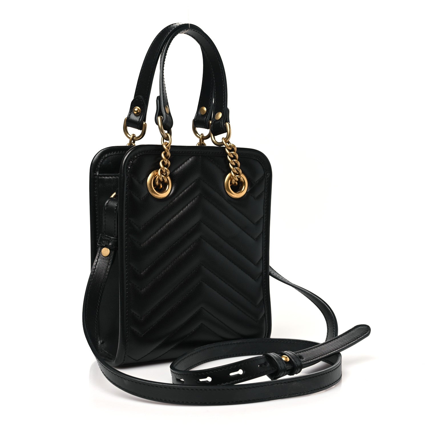Calfskin Matelasse Chevron Mini GG Marmont Tote Black