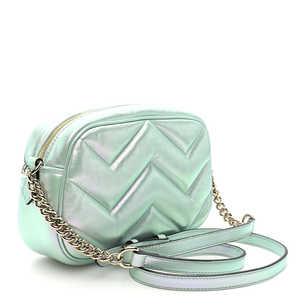 Iridescent Nappa Chevron Matelasse Small GG Marmont Chain Shoulder Bag Iridescent Salvy Green
