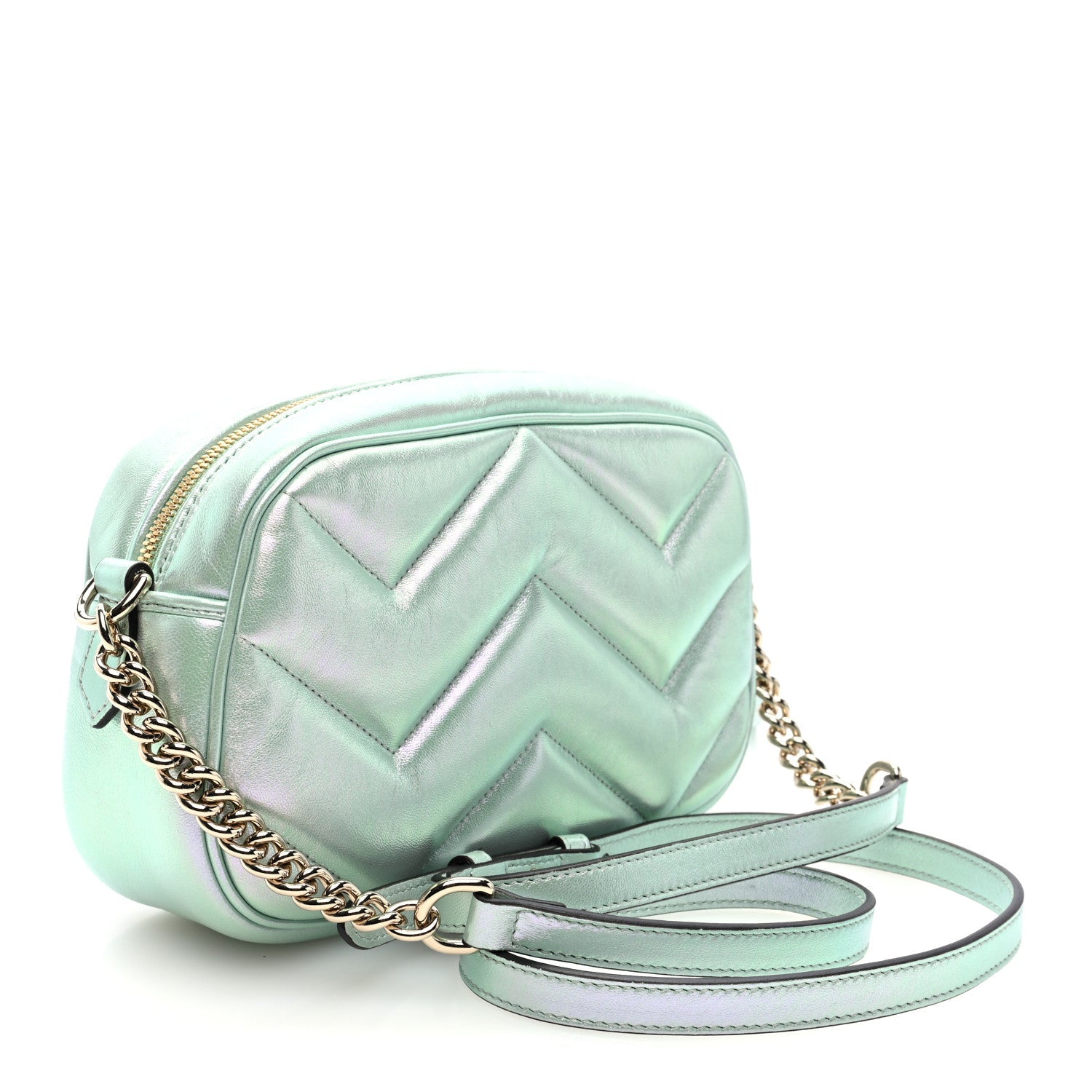 Iridescent Nappa Chevron Matelasse Small GG Marmont Chain Shoulder Bag Iridescent Salvy Green
