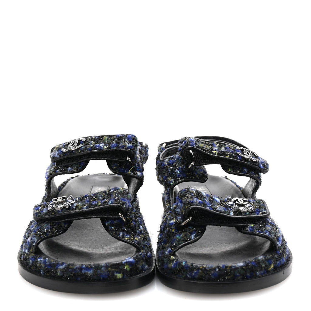Iridescent Tweed Velcro Dad Sandals 37.5 Navy Blue Multicolor