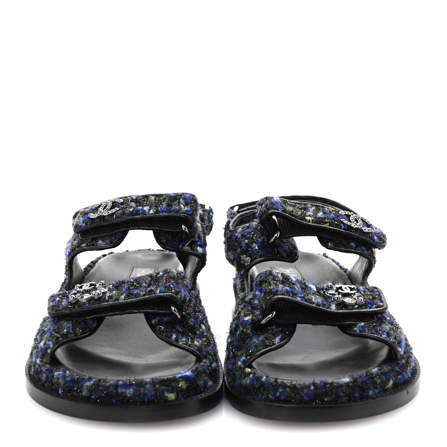 Iridescent Tweed Velcro Dad Sandals 37.5 Navy Blue Multicolor