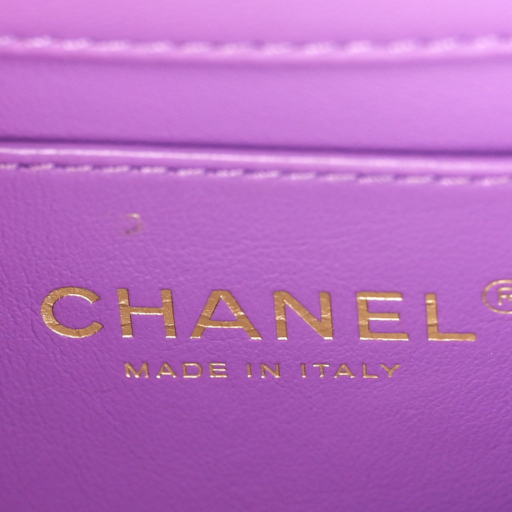Lambskin Enamel Quilted Mini Pending CC Square Flap Purple