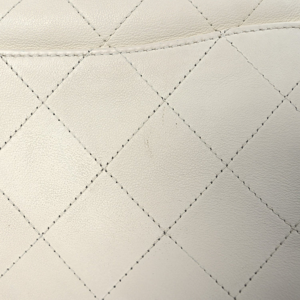 Calfskin Stitched Small Urban Shopping Tote White
