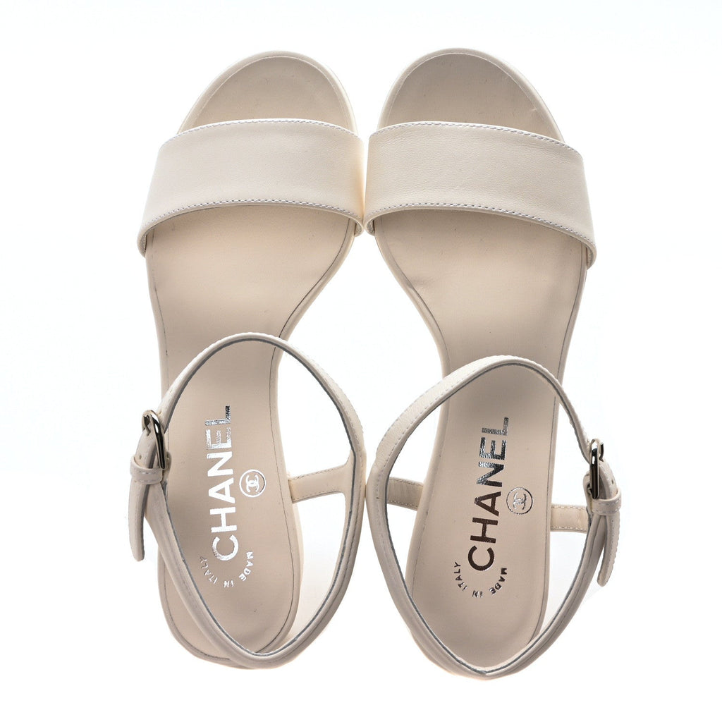 Lambskin Logo Ankle Strap Sandals 36 White