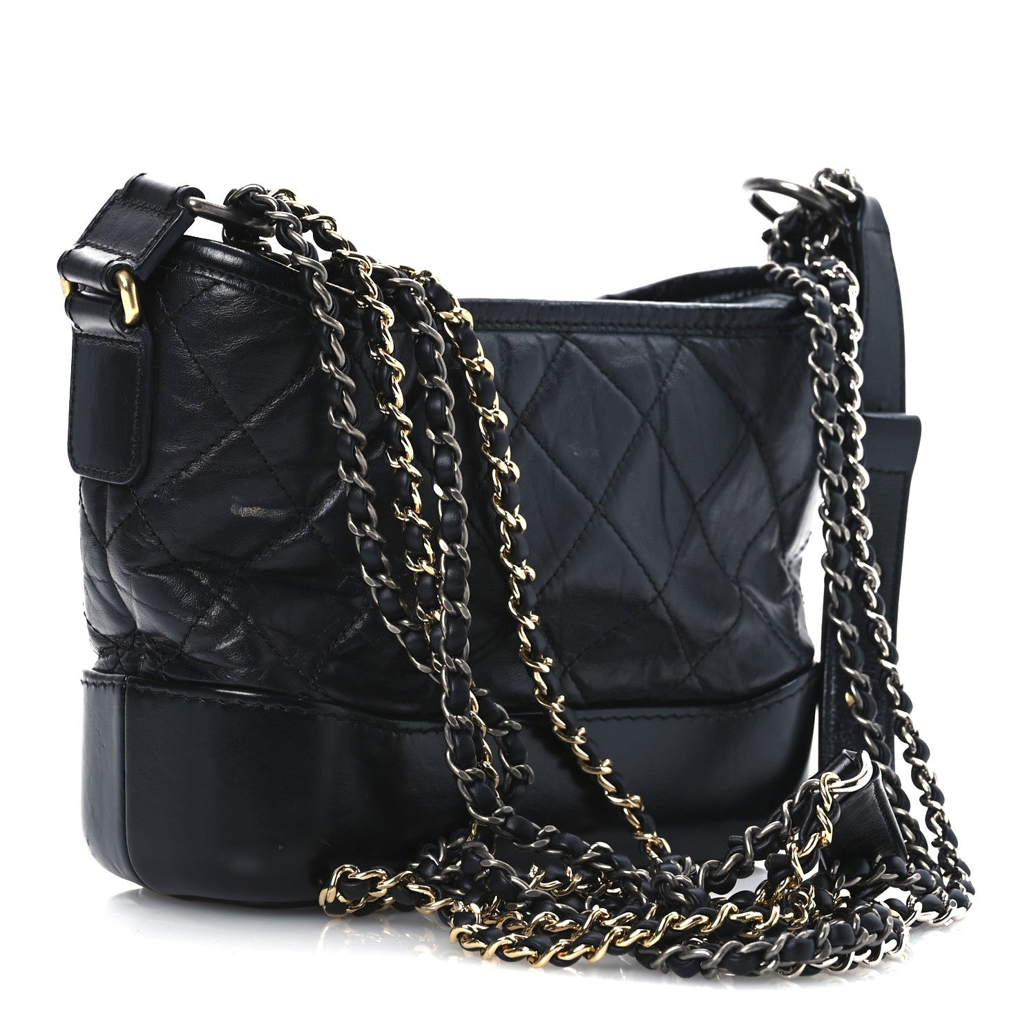 Aged Calfskin Quilted Small Gabrielle Hobo Black
