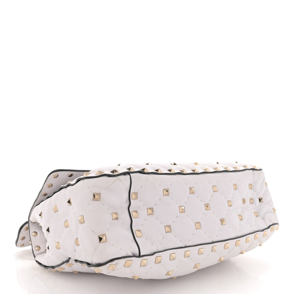 Lambskin VLTN Print Medium Rockstud Spike Shoulder Bag Optic White Black