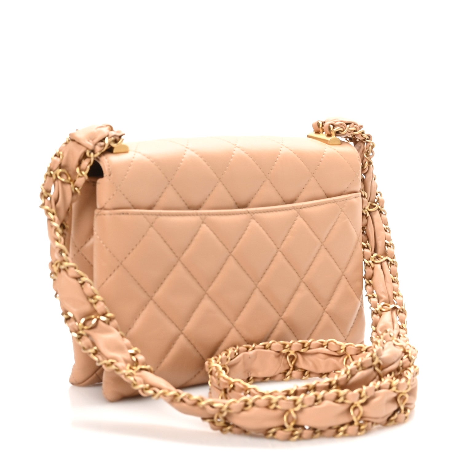 Crumpled Calfskin Quilted Coco First Flap Beige