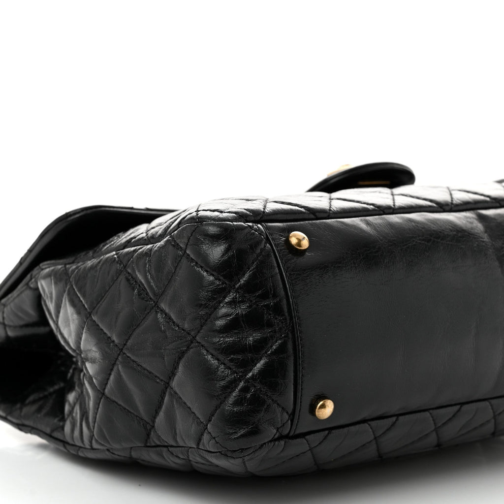 Glazed Calfskin Castle Rock Large Flap Black Burgundy