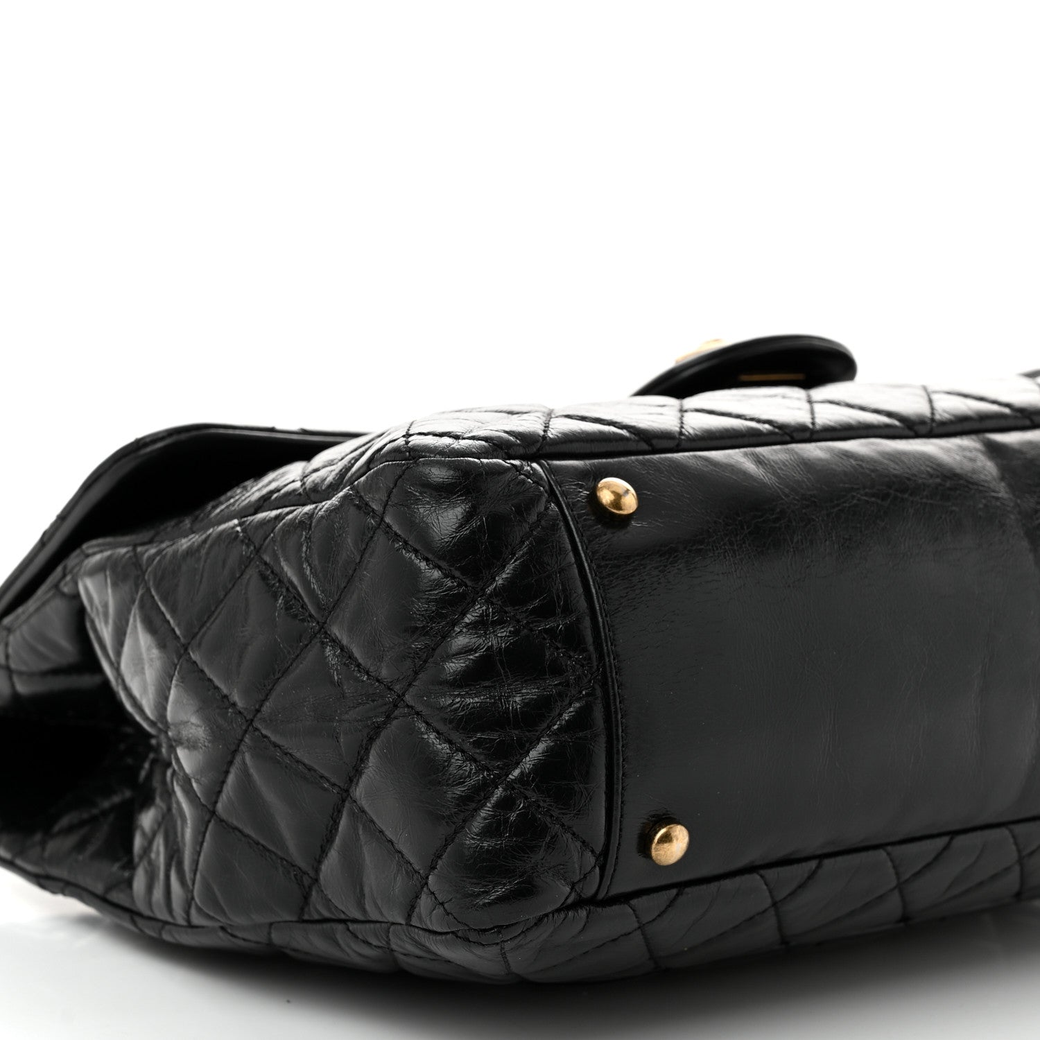 Glazed Calfskin Castle Rock Large Flap Black Burgundy