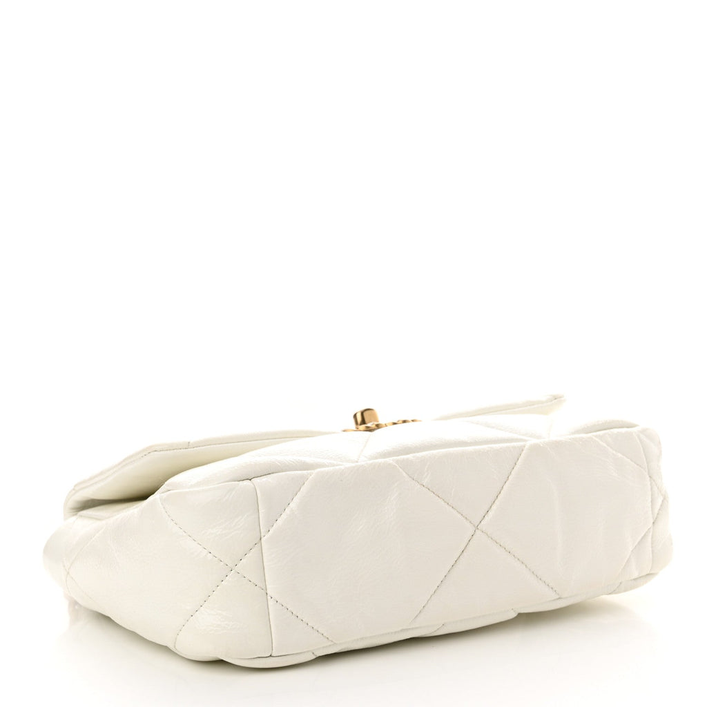 Shiny Crumpled Calfskin Quilted Medium Chanel 19 Flap White