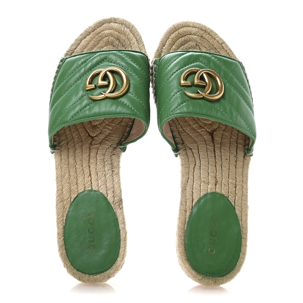 Nappa Matelasse GG Marmont Espadrille Slide Sandals 35.5 New Shamarock